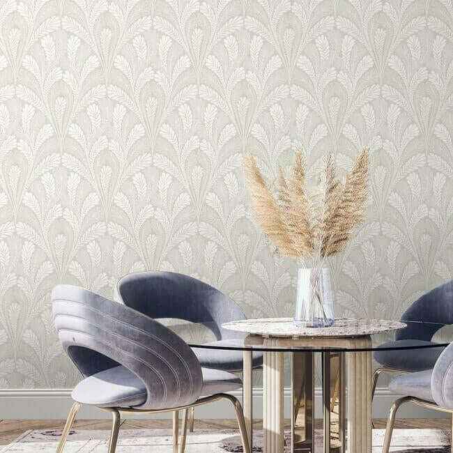Shell Damask Grey Wallpaper - York Wallcoverings - DM5022 - York Wallcoverings Wallpaper