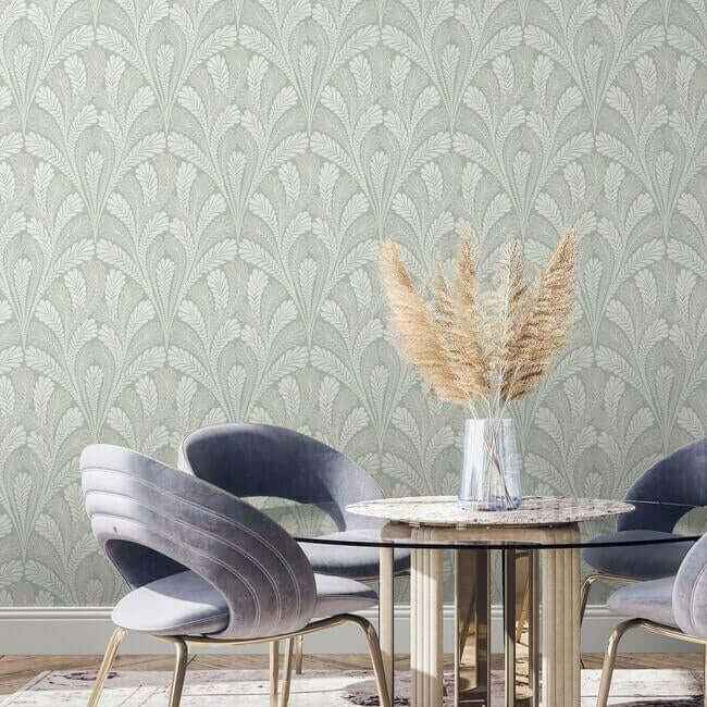 Shell Damask Green Wallpaper - York Wallcoverings - DM5023 - York Wallcoverings Wallpaper