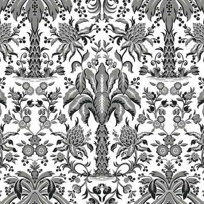 Palmetto Palm Damask Black Wallpaper - York Wallcoverings - DM5014
