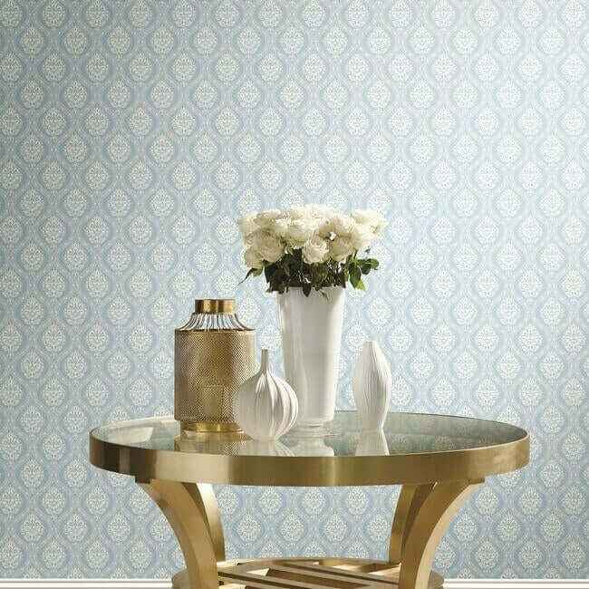 Petite Ogee Blue Wallpaper - York Wallcoverings - DM5026 - York Wallcoverings Wallpaper