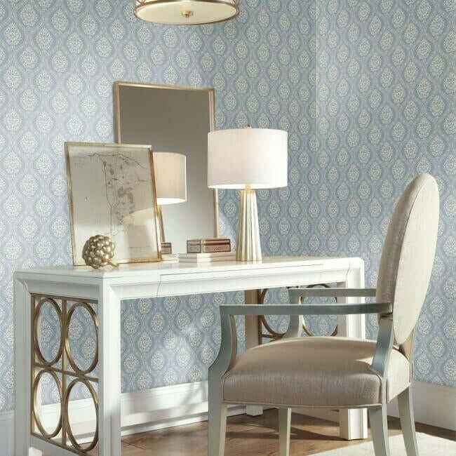 Petite Ogee Blue Wallpaper - York Wallcoverings - DM5026 - York Wallcoverings Wallpaper