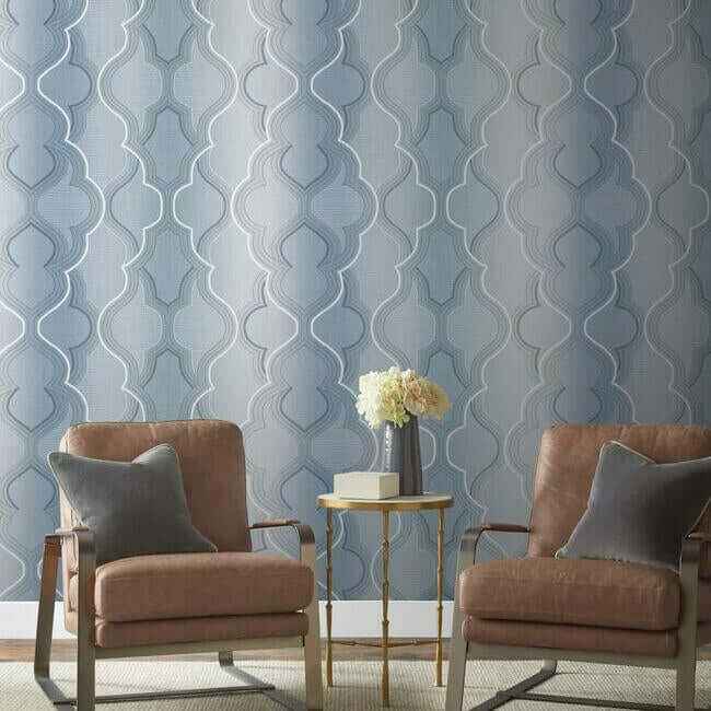 Modern Ombre Damask Blue Wallpaper - York Wallcoverings - DM4944