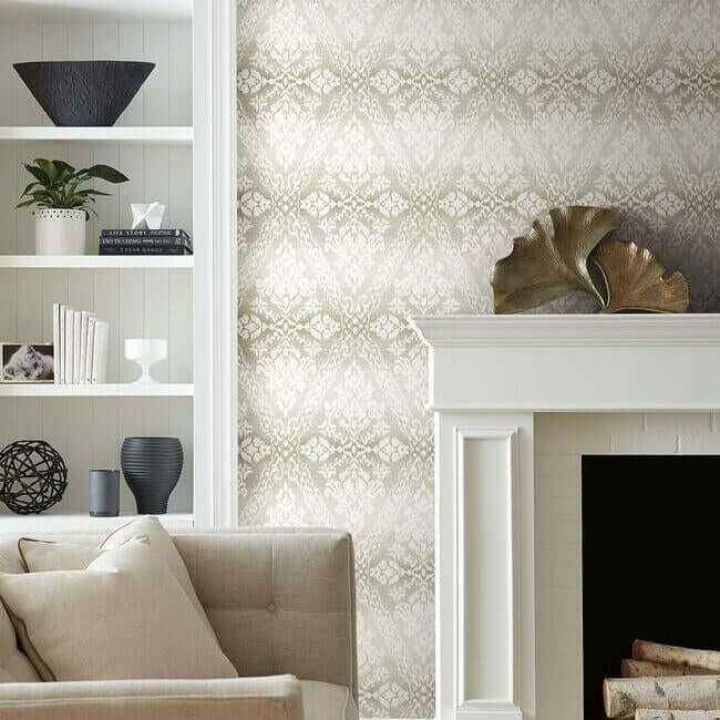 Tudor Diamond Damask Off White Wallpaper - York Wallcoverings - DM4933