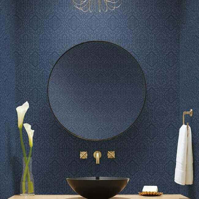 Cathedral Damask Blue Wallpaper - York Wallcoverings - DM5037 - York Wallcoverings Wallpaper