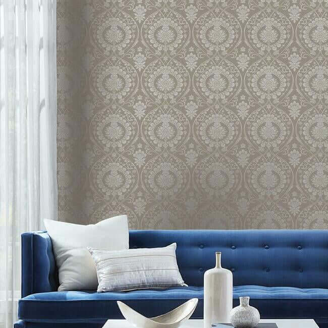 imperial-damask-beige-silver-wallpaper-york-wallcoverings-dm4902 - York Wallcoverings Wallpaper