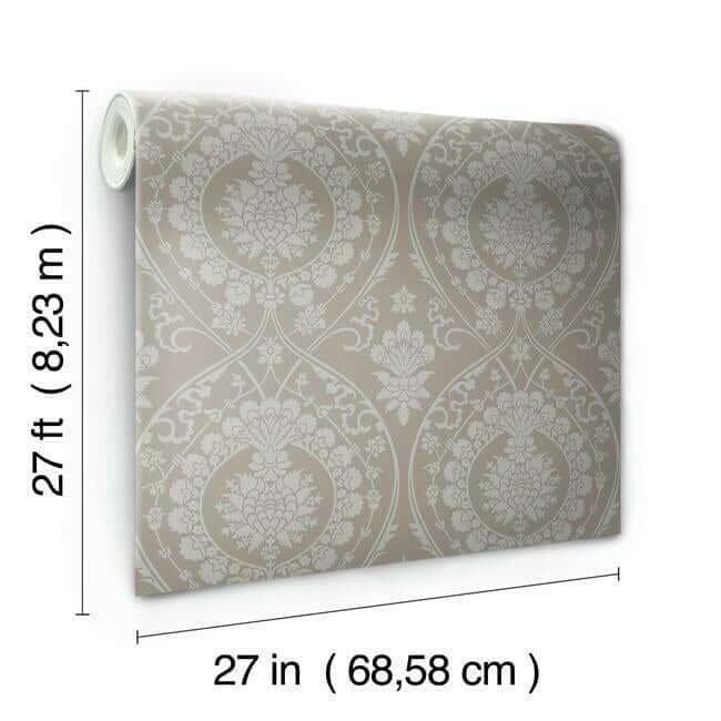 imperial-damask-beige-silver-wallpaper-york-wallcoverings-dm4902 - York Wallcoverings Wallpaper