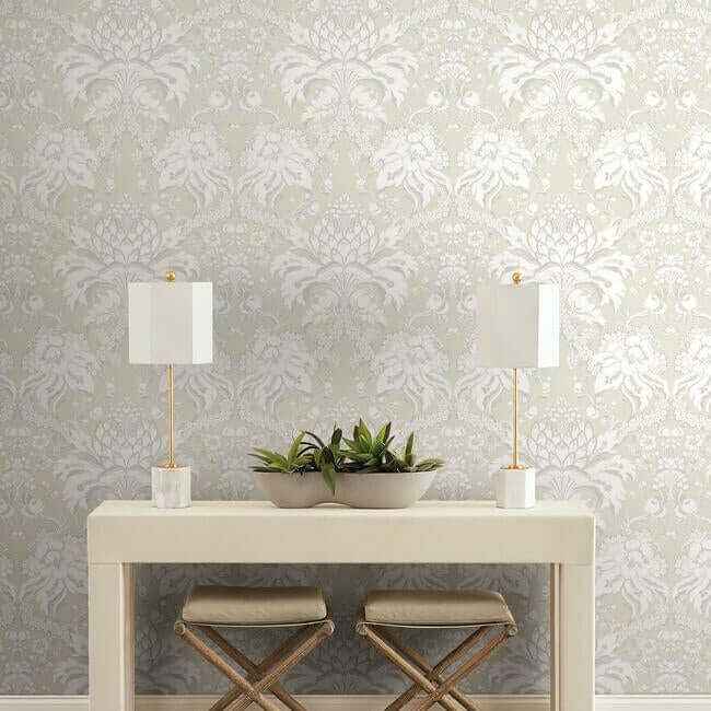 Artichoke Dam Beige & Gold Wallpaper - York Wallcoverings - DM4956 - York Wallcoverings Wallpaper