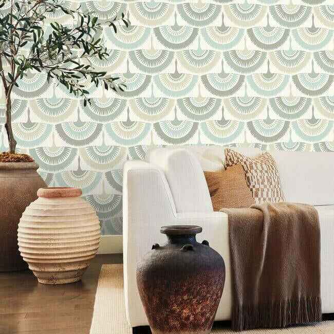 Feather & Fringe Cream & Blue Wallpaper - York Wallcoverings - BO6643
