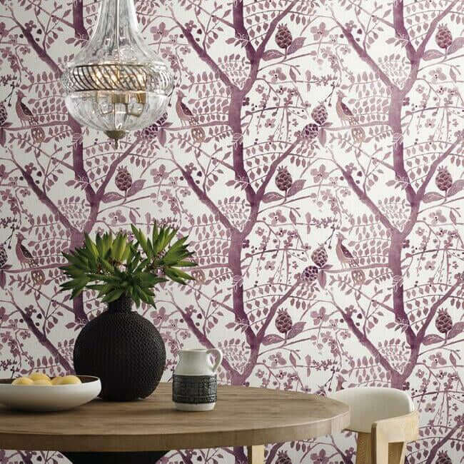 peacock-block-print-purple-wallpaper-york-wallcoverings-bo6631 - York Wallcoverings Wallpaper