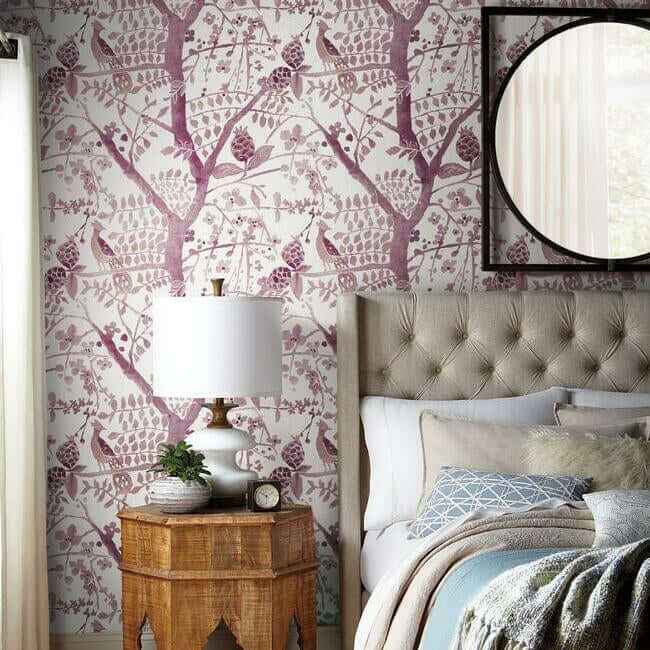 Peacock Block Print Purple Wallpaper - York Wallcoverings - BO6631 - York Wallcoverings Wallpaper