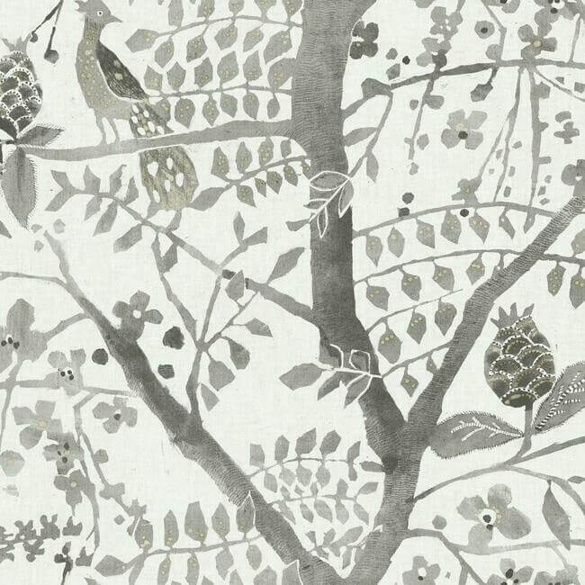 peacock-block-print-grey-wallpaper-york-wallcoverings-bo6633 - York Wallcoverings Wallpaper