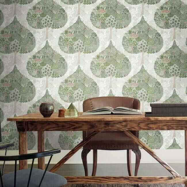 Mystic Forest Green & Coral Wallpaper - York Wallcoverings - BO6702 - York Wallcoverings Wallpaper
