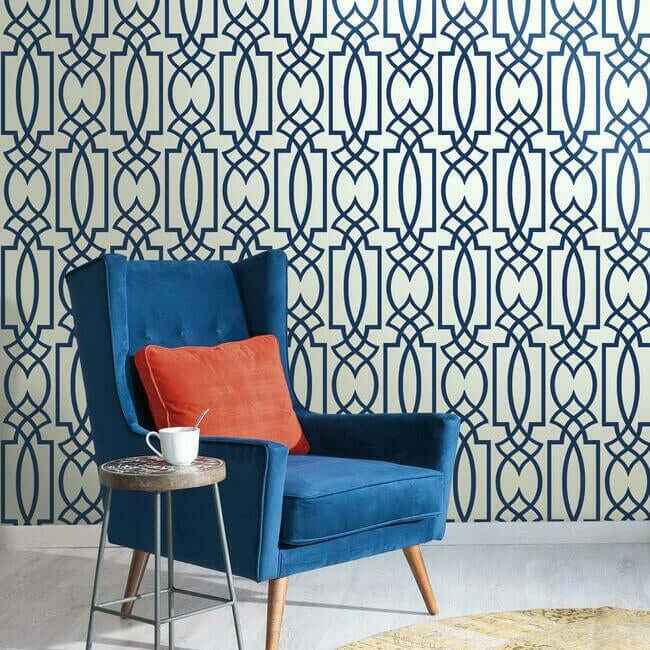 Large Lattice Blue Wallpaper - York Wallcoverings - CM2383 - York Wallcoverings Wallpaper