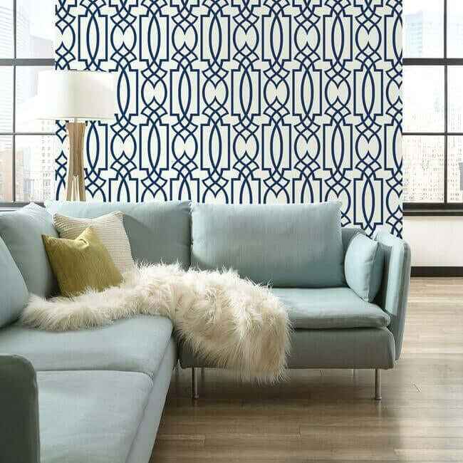 Large Lattice Blue Wallpaper - York Wallcoverings - CM2383 - York Wallcoverings Wallpaper