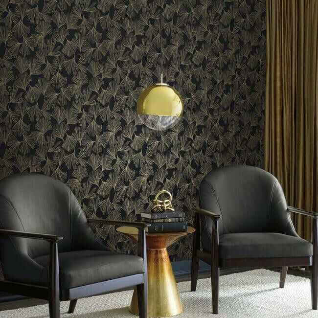 Gingko Toss Black Wallpaper - York Wallcoverings - DD3742 - York Wallcoverings Wallpaper