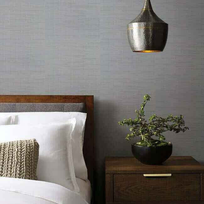 Ribbon Bamboo Blue & Silver Metallic Wallpaper - York Wallcoverings - DD3834 - York Wallcoverings Wallpaper