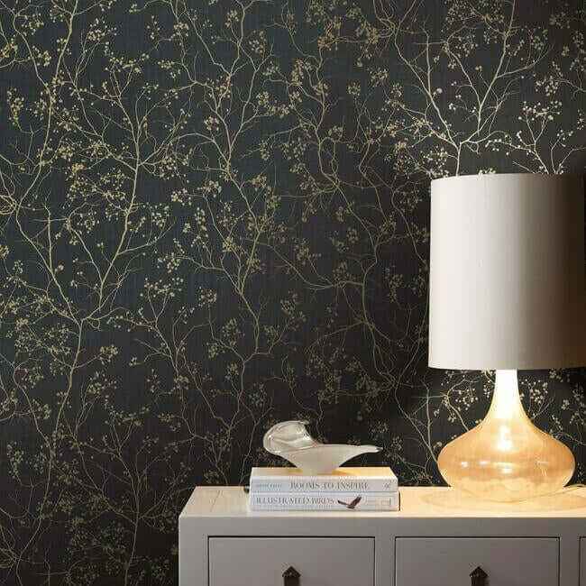 Luminous Branches Black & Gold Wallpaper - York Wallcoverings - DD3811 - York Wallcoverings Wallpaper