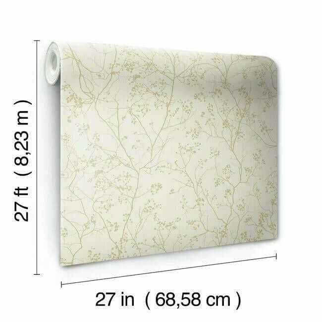 Luminous Branches Cream & Gold Wallpaper - York Wallcoverings - DD3812 - York Wallcoverings Wallpaper
