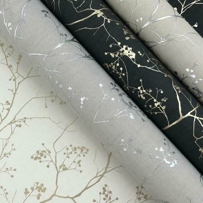 luminous-branches-blue-gold-wallpaper-york-wallcoverings-dd3813 - York Wallcoverings Wallpaper