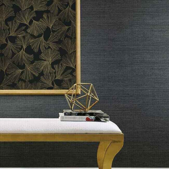 Shining Sisal Grasscloth Black Metallic Wallpaper - York Wallcoverings - Y6200903