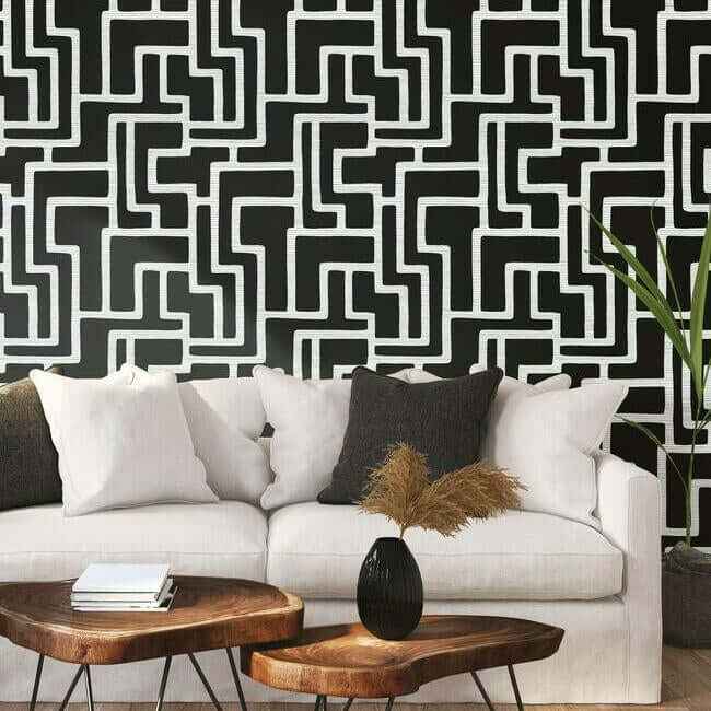 Graphic Polyomino Black & White Wallpaper - York Wallcoverings - BW3831 - York Wallcoverings Wallpaper