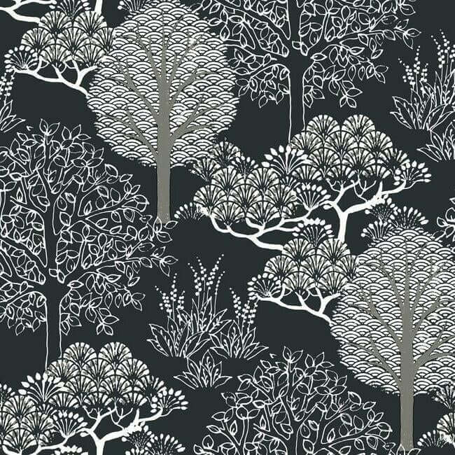 kimono-trees-black-metallic-wallpaper-york-wallcoverings-bw3852 - York Wallcoverings Wallpaper