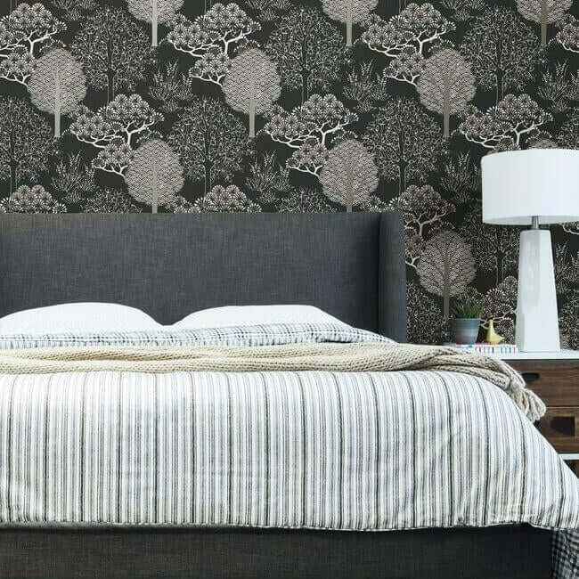 Kimono Trees Black Metallic Wallpaper - York Wallcoverings - BW3852 - York Wallcoverings Wallpaper