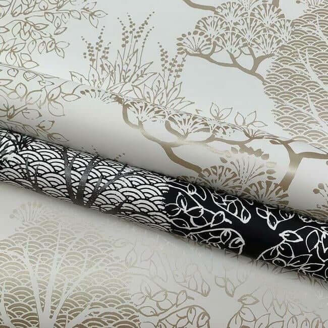 kimono-trees-black-metallic-wallpaper-york-wallcoverings-bw3852 - York Wallcoverings Wallpaper