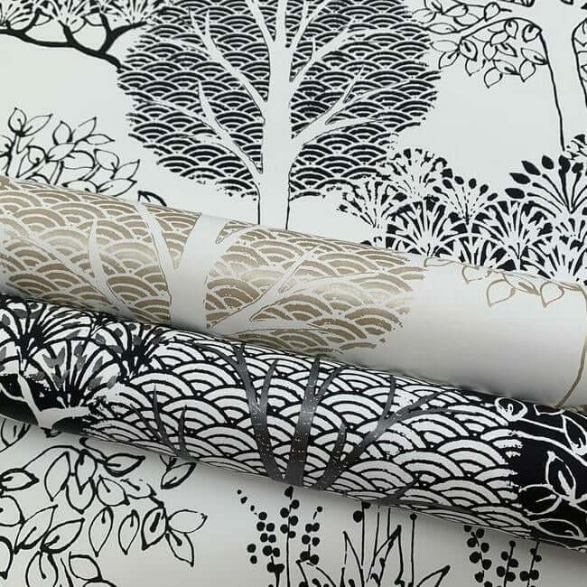 kimono-trees-black-metallic-wallpaper-york-wallcoverings-bw3852 - York Wallcoverings Wallpaper