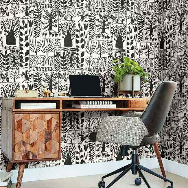 Primitive Trees Black & White Wallpaper - York Wallcoverings - BW3862 - York Wallcoverings Wallpaper