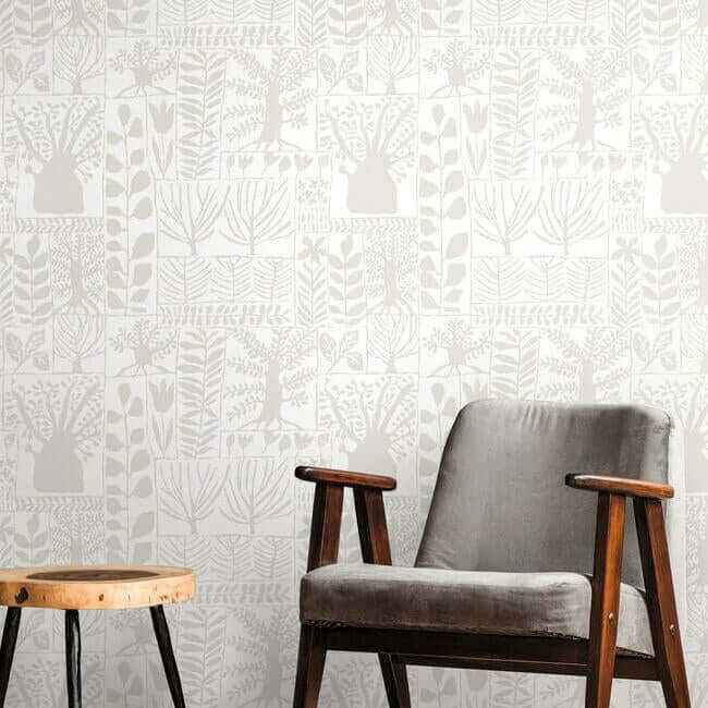 Primitive Trees White & Cream Wallpaper - York Wallcoverings - BW3861