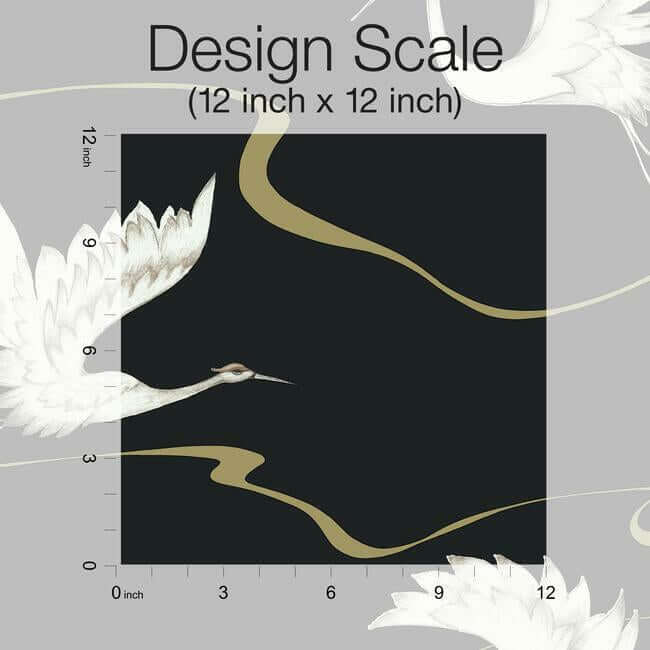 soaring-cranes-black-gold-wallpaper-york-wallcoverings-bw3871 - York Wallcoverings Wallpaper