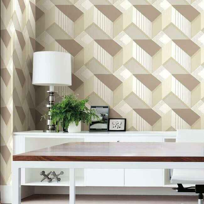Graphic Geo Blocks White & Cream Wallpaper - York Wallcoverings - BW3881