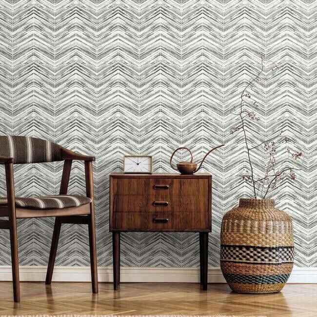 Petite Watercolor Chevron Black & White Wallpaper - York Wallcoverings - BW3911 - York Wallcoverings Wallpaper