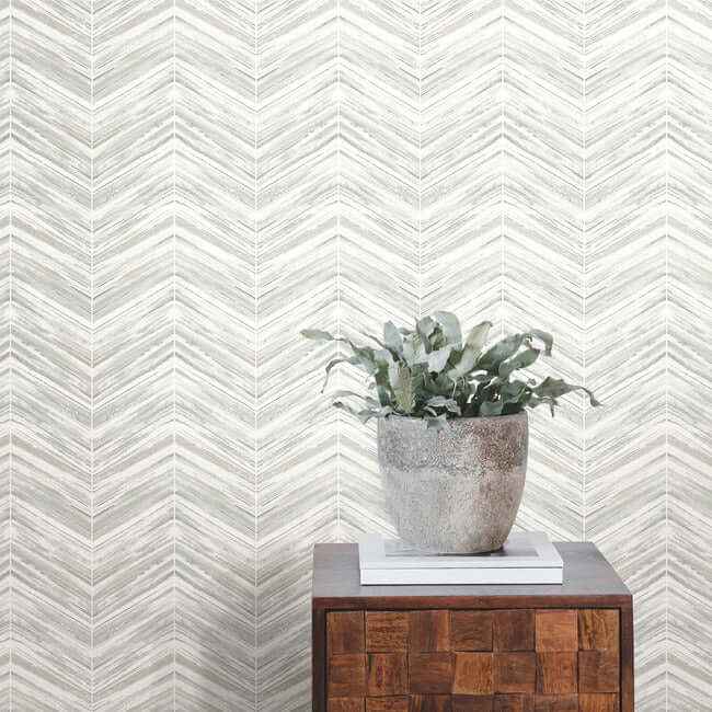 Petite Watercolor Chevron White & Grey Wallpaper - York Wallcoverings - BW3913