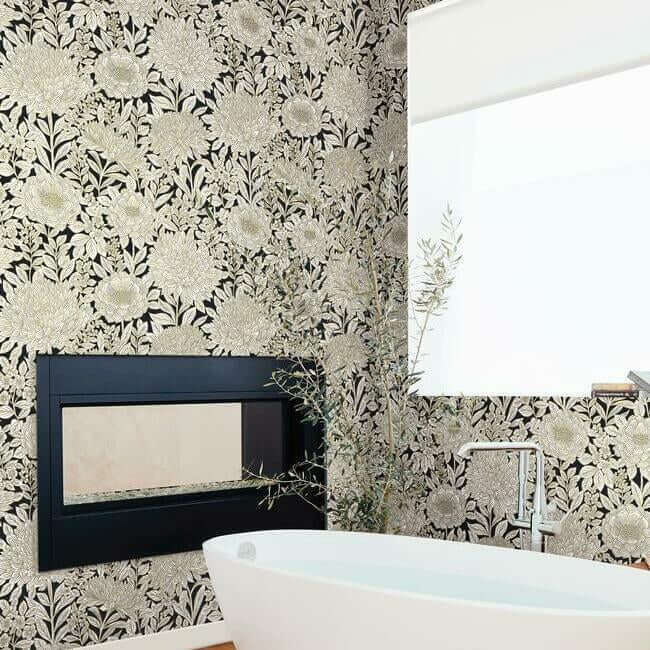 wood-block-blooms-wallpaper-blackgold-york-wallcoverings-bw3923 - York Wallcoverings Wallpaper