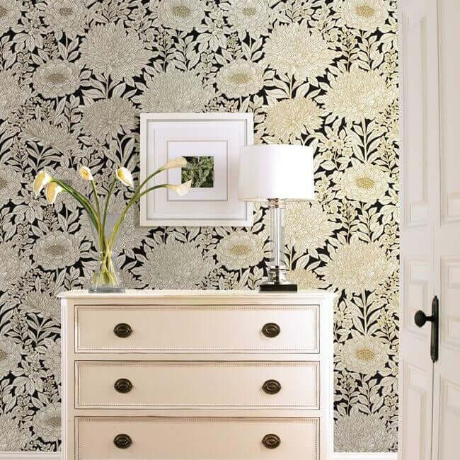 wood-block-blooms-wallpaper-blackgold-york-wallcoverings-bw3923 - York Wallcoverings Wallpaper
