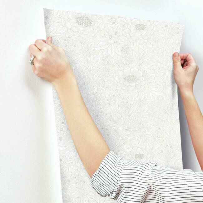 Wood Block Blooms Cream Wallpaper - York Wallcoverings - BW3921 - York Wallcoverings Wallpaper