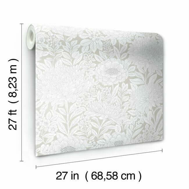 wood-block-blooms-taupe-silver-wallpaper-york-wallcoverings-bw3922 - York Wallcoverings Wallpaper