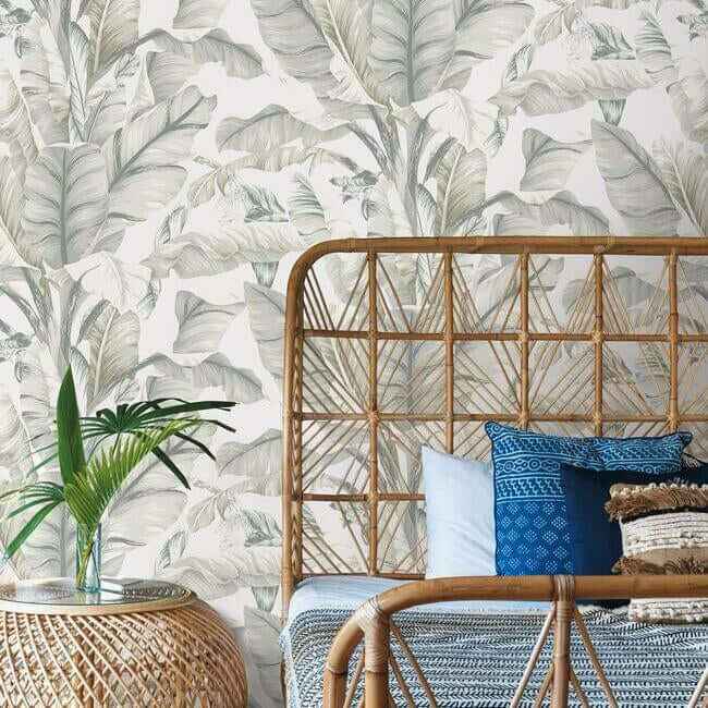 Banana Leaf White & Cream Wallpaper - York Wallcoverings - BW3972 - York Wallcoverings Wallpaper