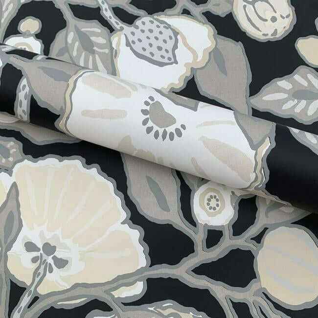 Vincent Poppies Black & Cream Wallpaper - York Wallcoverings - BW3981 - York Wallcoverings Wallpaper
