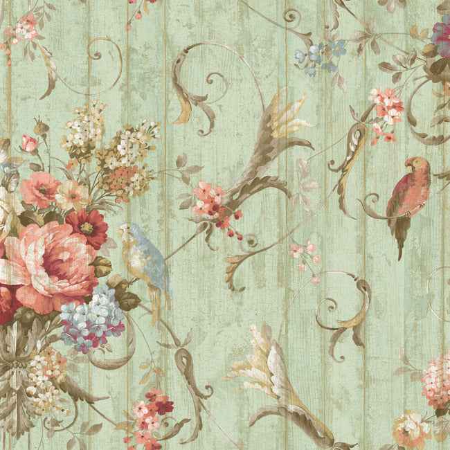 Parrots with Floral Bouquets Blue Wallpaper - York Wallcoverings - HA1326