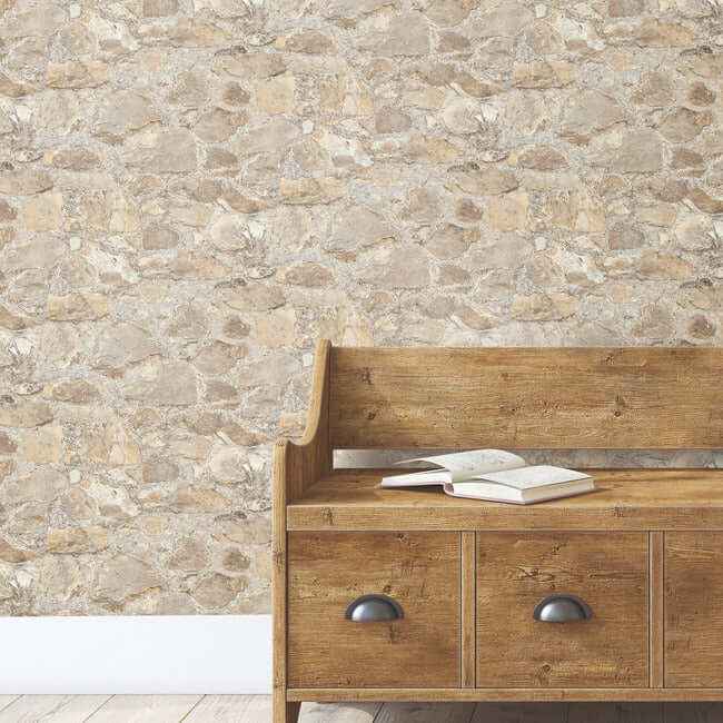 Field Stone Grasscloth Tan & Grey Wallpaper - York Wallcoverings - PA130904LW - York Wallcoverings Wallpaper