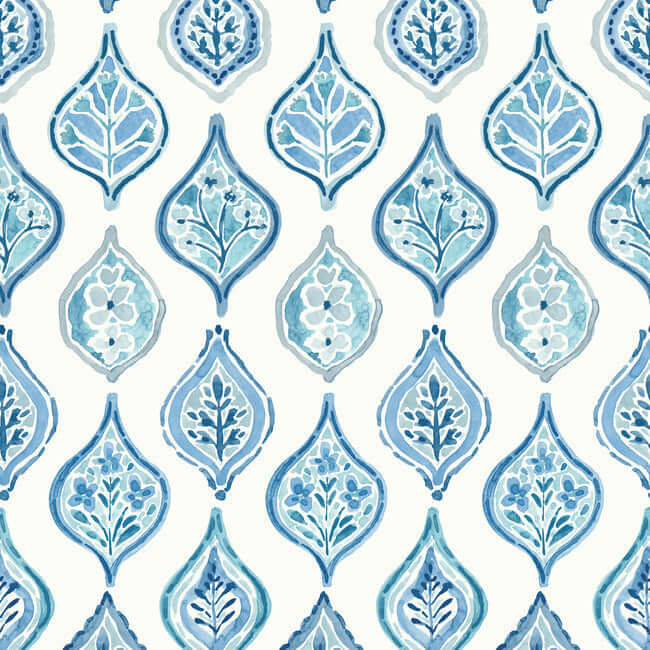 marketplace-motif-white-blue-wallpaper-york-wallcoverings-mn1850 - York Wallcoverings Wallpaper