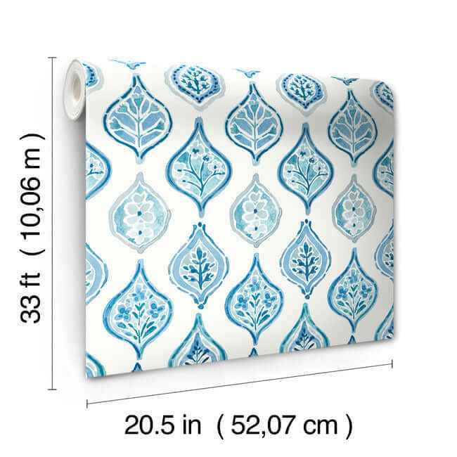 Marketplace Motif White & Blue Wallpaper - York Wallcoverings - MN1850 - York Wallcoverings Wallpaper