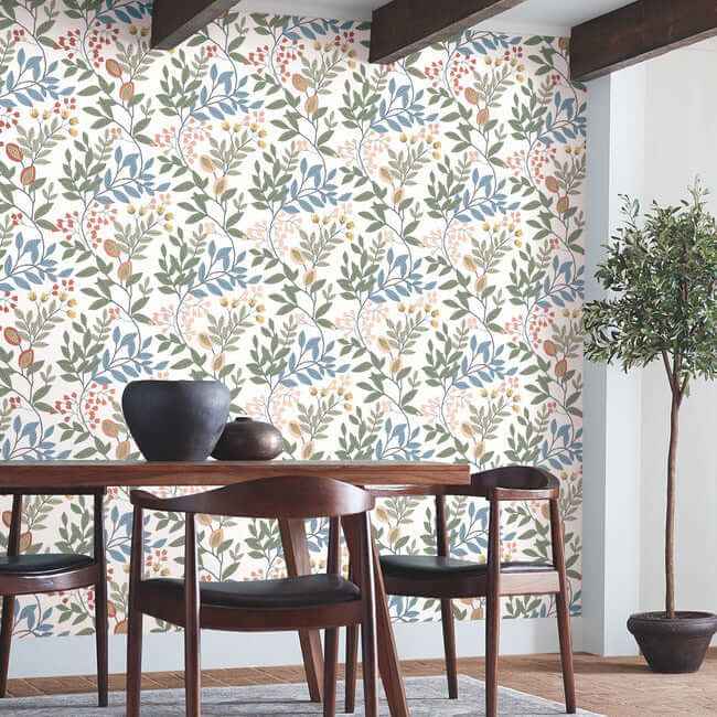Eden Retreat White & Multi Wallpaper - York Wallcoverings - MN1841