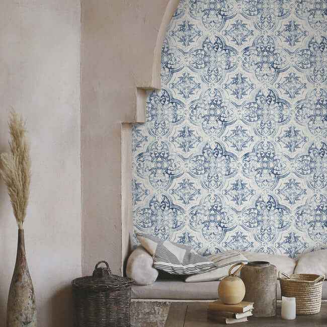 Quartet White & Blue Wallpaper - York Wallcoverings - MN1891