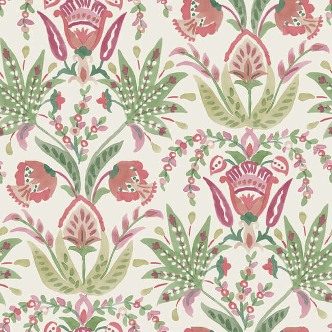 seaside-jacobean-green-red-wallpaper-york-wallcoverings-mn1914 - York Wallcoverings Wallpaper