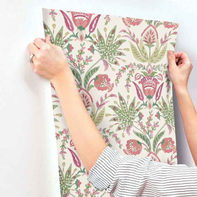 Seaside Jacobean Green & Red Wallpaper - York Wallcoverings - MN1914 - York Wallcoverings Wallpaper