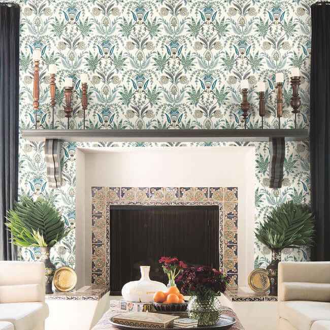 Seaside Jacobean Green & Blue Wallpaper - York Wallcoverings - MN1910 - York Wallcoverings Wallpaper